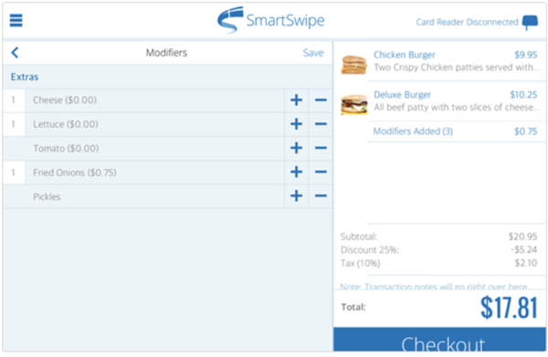 SmartSwipe item modifiers