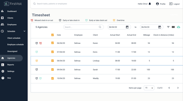 FirstVisit - timesheet