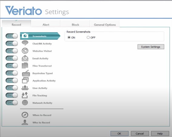 Veriato Investigator settings