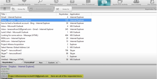 Veriato Investigator keystrokes and applications