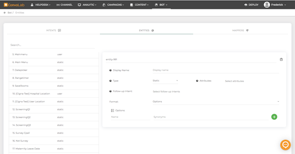ConvoLab bot entities