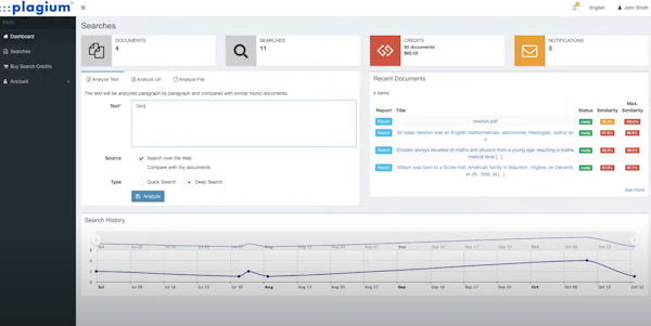 Plagium dashboard