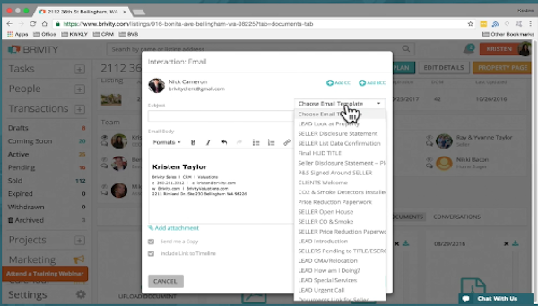 Brivity CRM email interaction