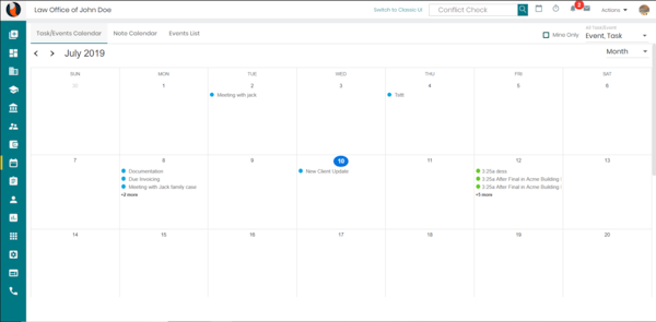 CaseFox task and event calendar