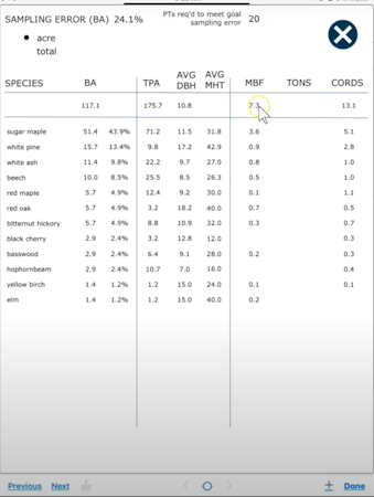 Forest Metrix Pro - data view