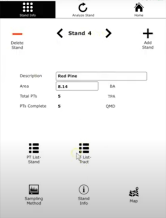 Forest Metrix Pro - stands info page