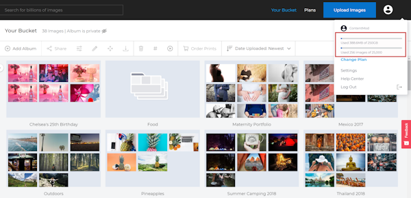 Photobucket dashboard