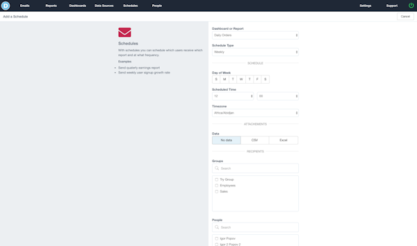 DataReportive add a schedule screenshot