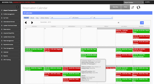 The Booking Tool reservation calendar screenshot