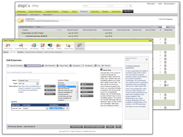 Daptiv PPM application creation