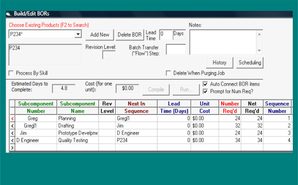 Build/edit bills of resources