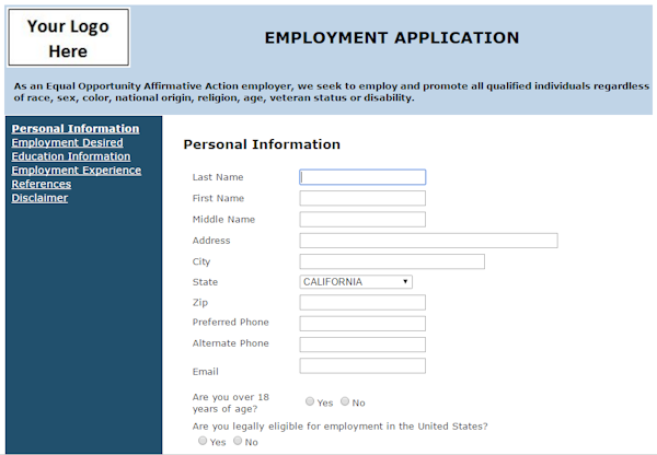 Employment application