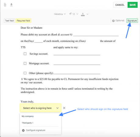 Merged signature field
