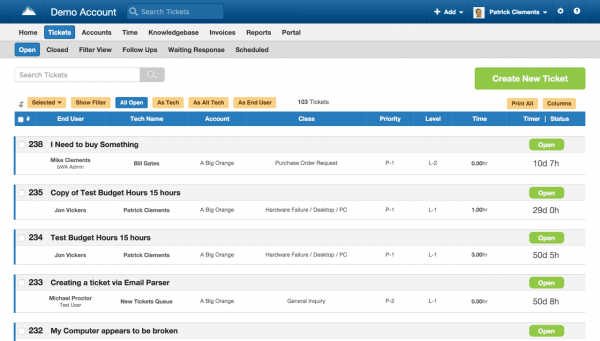 Ticket worklist page