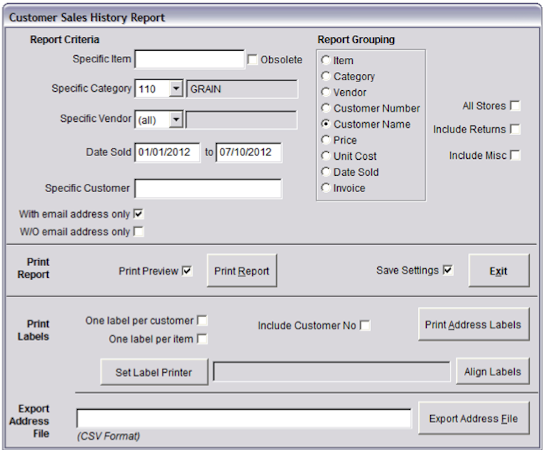 Customer Sales History Report