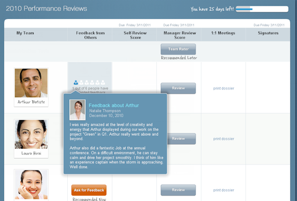 SuccessFactors team view with feedback