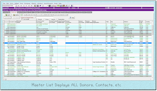Master List Displays All Donors and Contacts