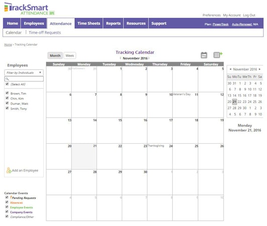 Tracking calendar