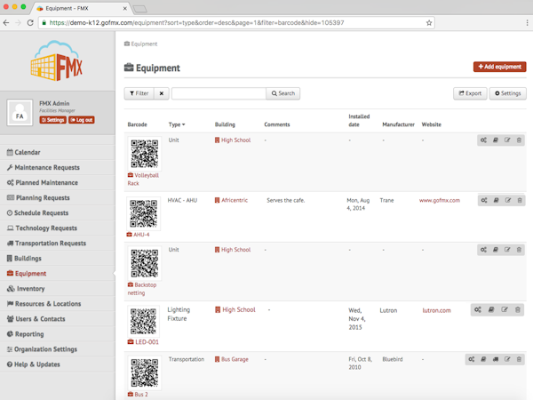 Equipment QR Codes