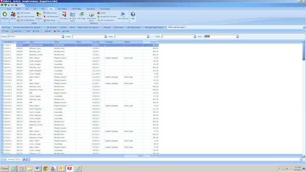 A/R cash receipt list view