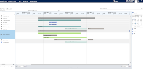 Service calendar