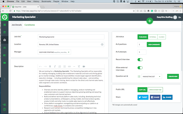 Job detail page