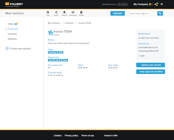 Detailed view of document metadata