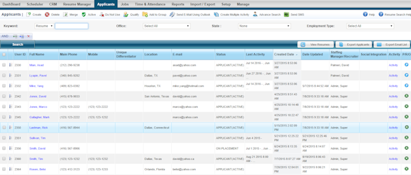 Applicant dashboard