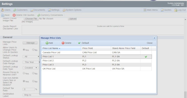 CIS Configurator - Price lists