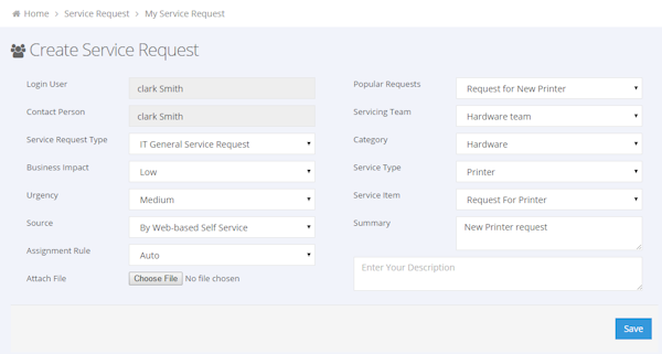 Service request creation