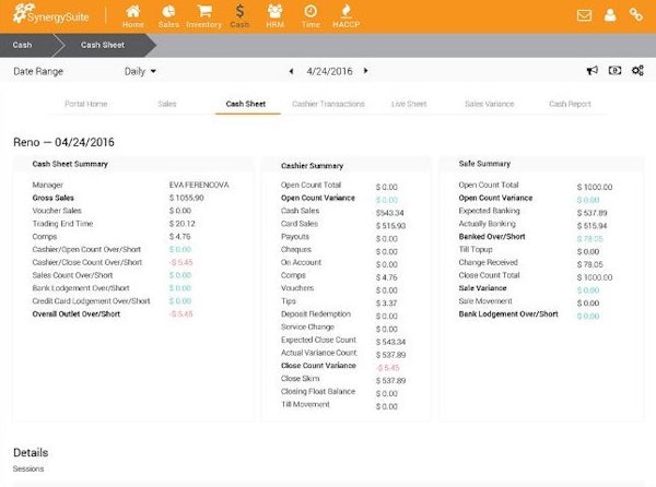Cash sheet summary