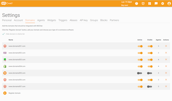 Domain settings