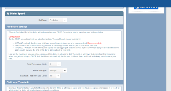 Predictive dialer settings