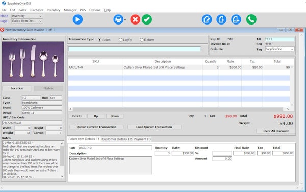 Inventory POS screen