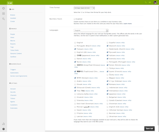 Portal language options