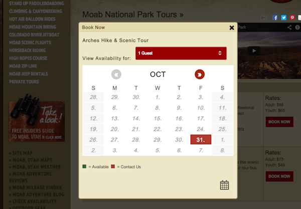 Website booking calendar