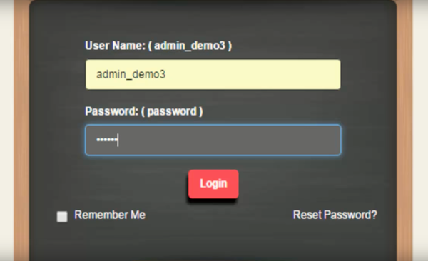 Login screen
