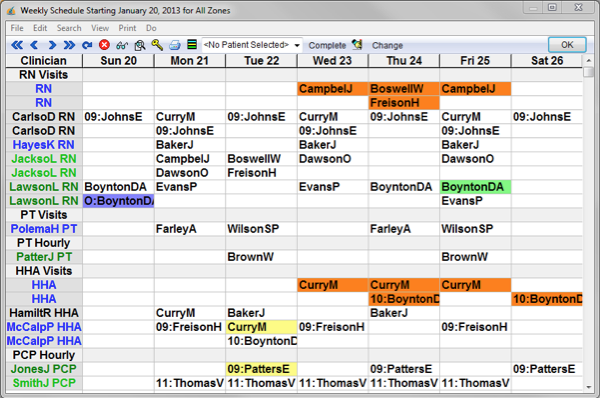 Weekly schedule screen