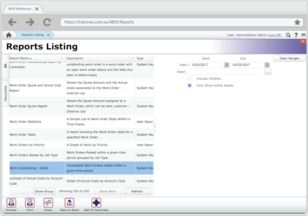 Reports listing