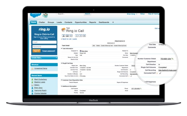 Allows users to track sales calls