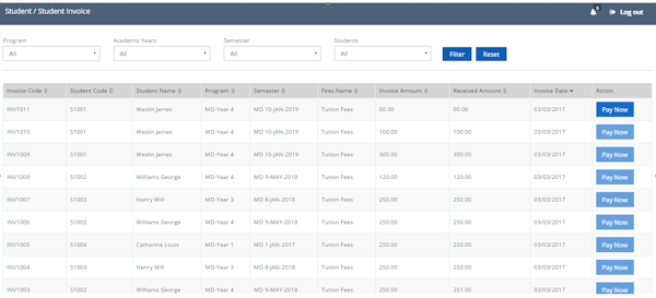 Student invoices