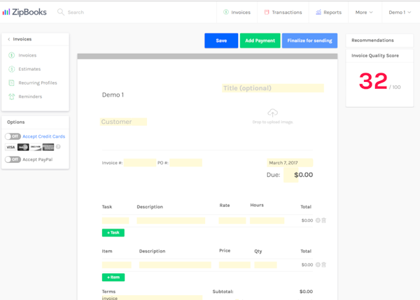 Enter invoice information
