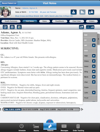 e-MDs nMotion for iPad visit note