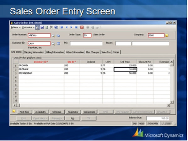 Sales Order Entry