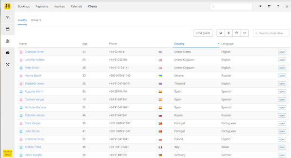 Bookinglayer guest list