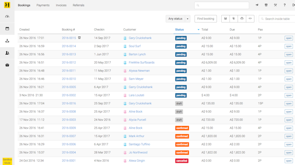 Bookinglayer booking list