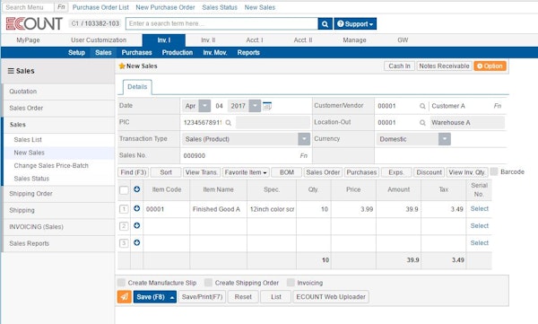 Sales menu
