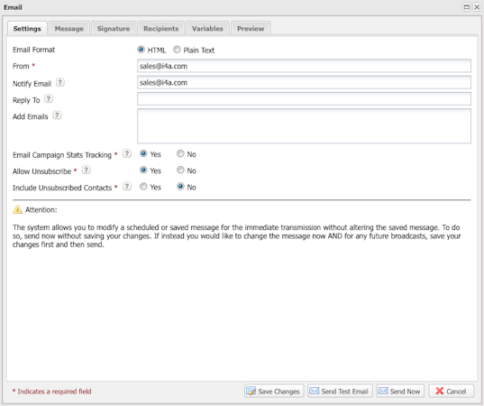 Email settings