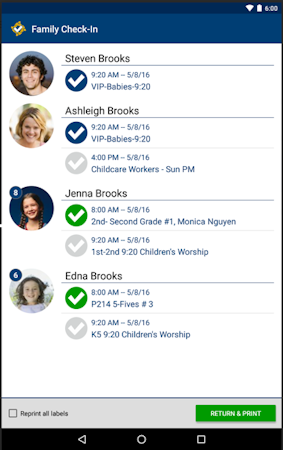 Mobile family check-in