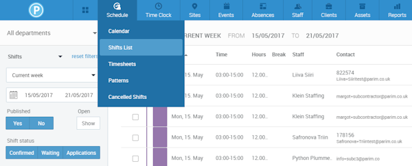 Shift list